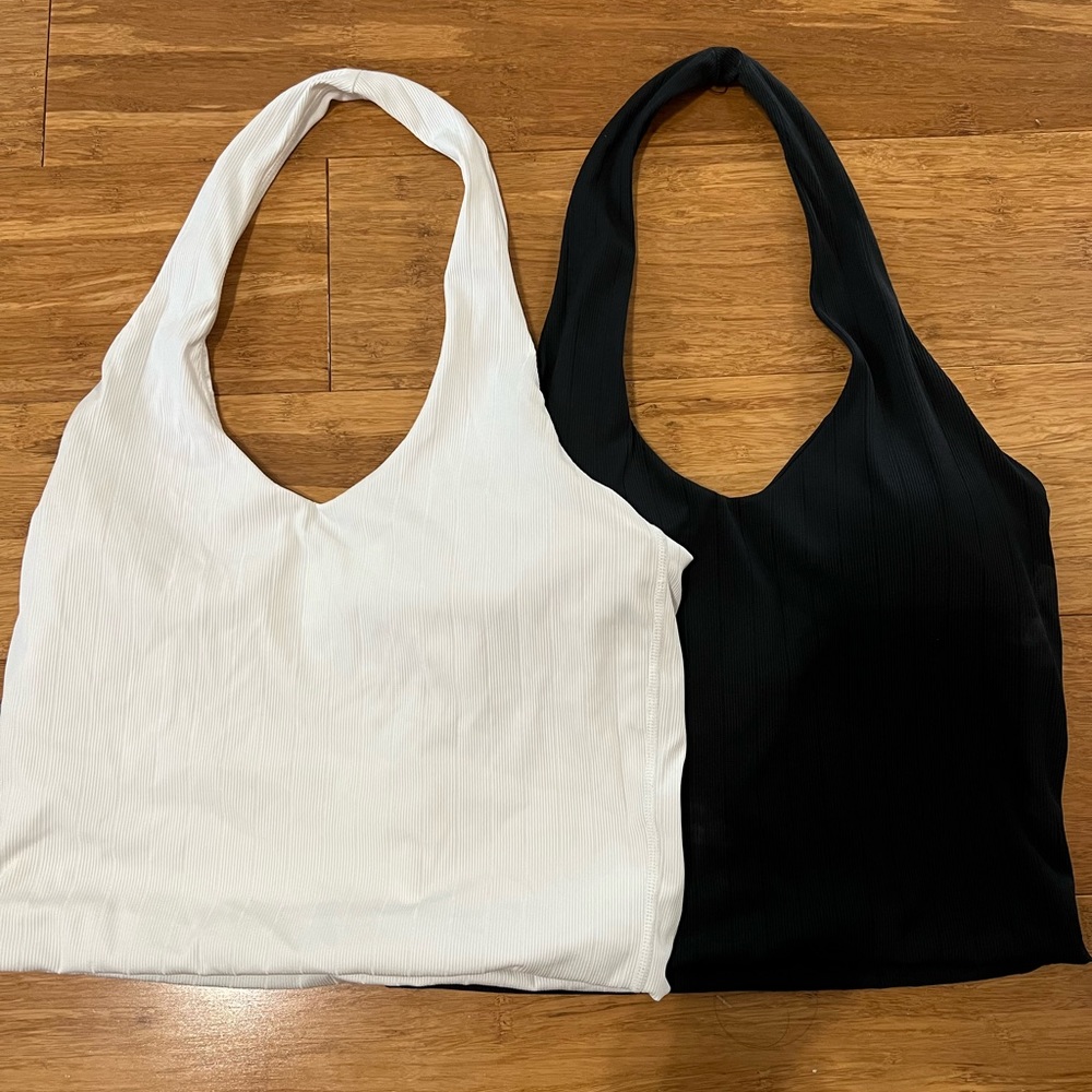 Bundle Of 2 Ribbed Halter Tank Top - White & Black